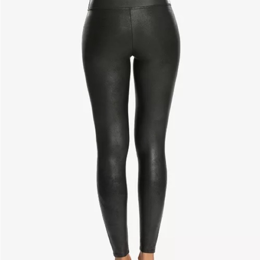 SPANX Faux Leather Leggings, Black, Small, Compression Slimming - Picture 3 of 9